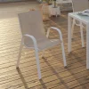 6 chaises de jardin blanc et beige empilables en métal et textilène