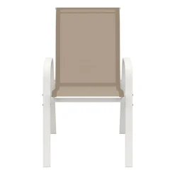 6 chaises de jardin blanc et beige empilables en métal et textilène