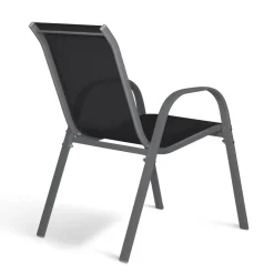 6 chaises de jardin en métal et textilène gris, noir et terracotta empilables