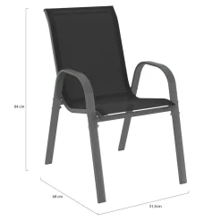4 chaises de jardin en métal et textilène gris, noir et bleu