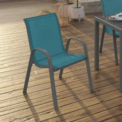 4 chaises de jardin en métal et textilène bleu canard