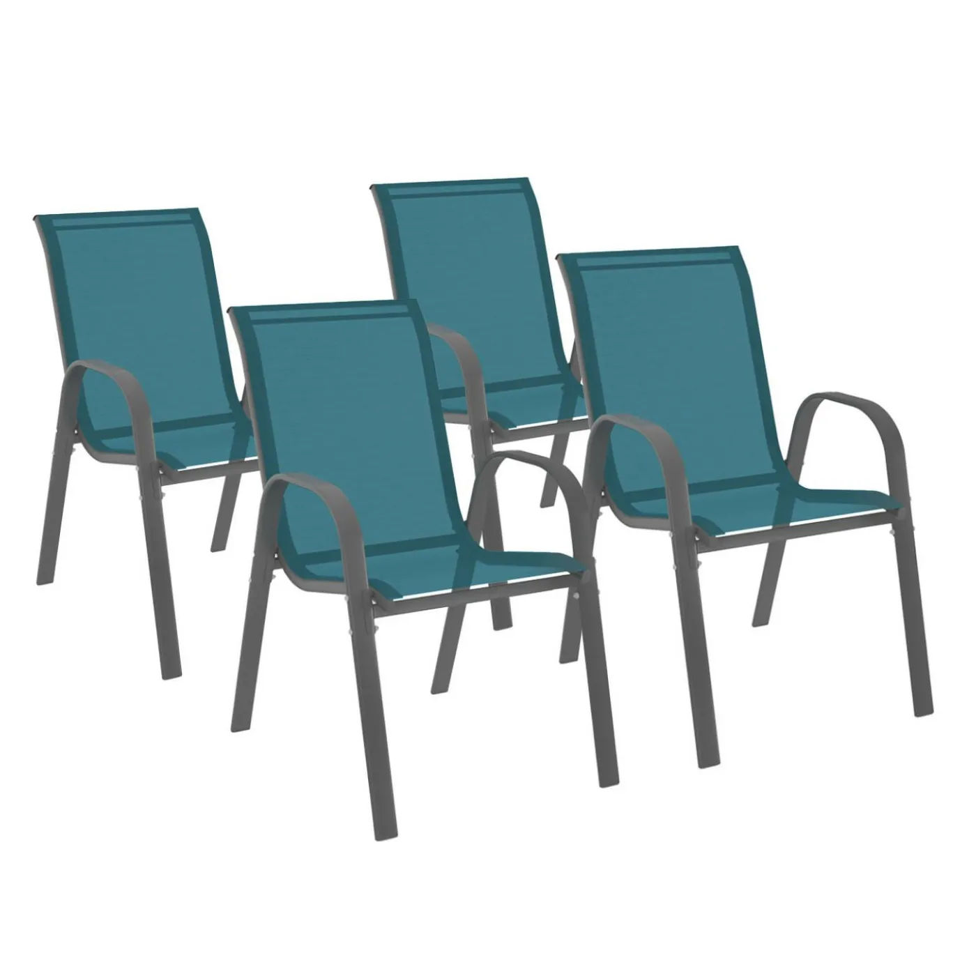 4 chaises de jardin en métal et textilène bleu canard
