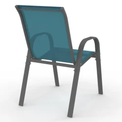 4 chaises de jardin en métal et textilène bleu canard