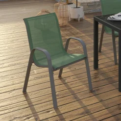 6 chaises de jardin vert olive empilables en métal et textilène