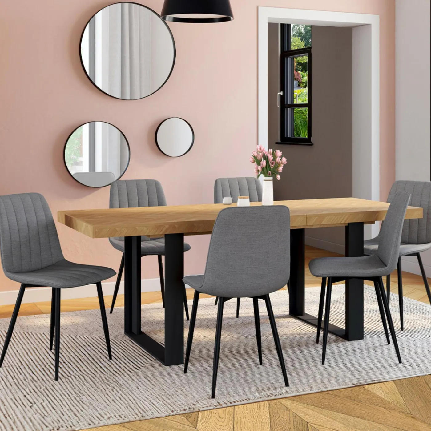 6 chaises en tissu gris clair