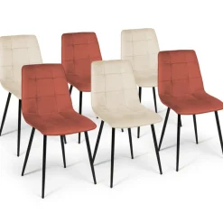 6 Chaises en velours mix color terracotta et beige