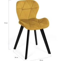6 Chaises en velours mix color bleu, gris et jaune