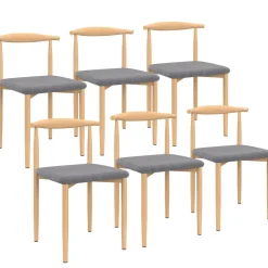 6 chaises imitation bois et tissu gris clair