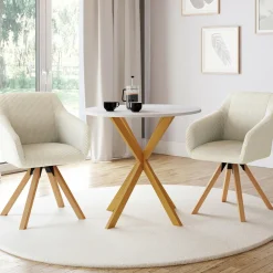 2 chaises pivotantes et fauteuils en velours beige