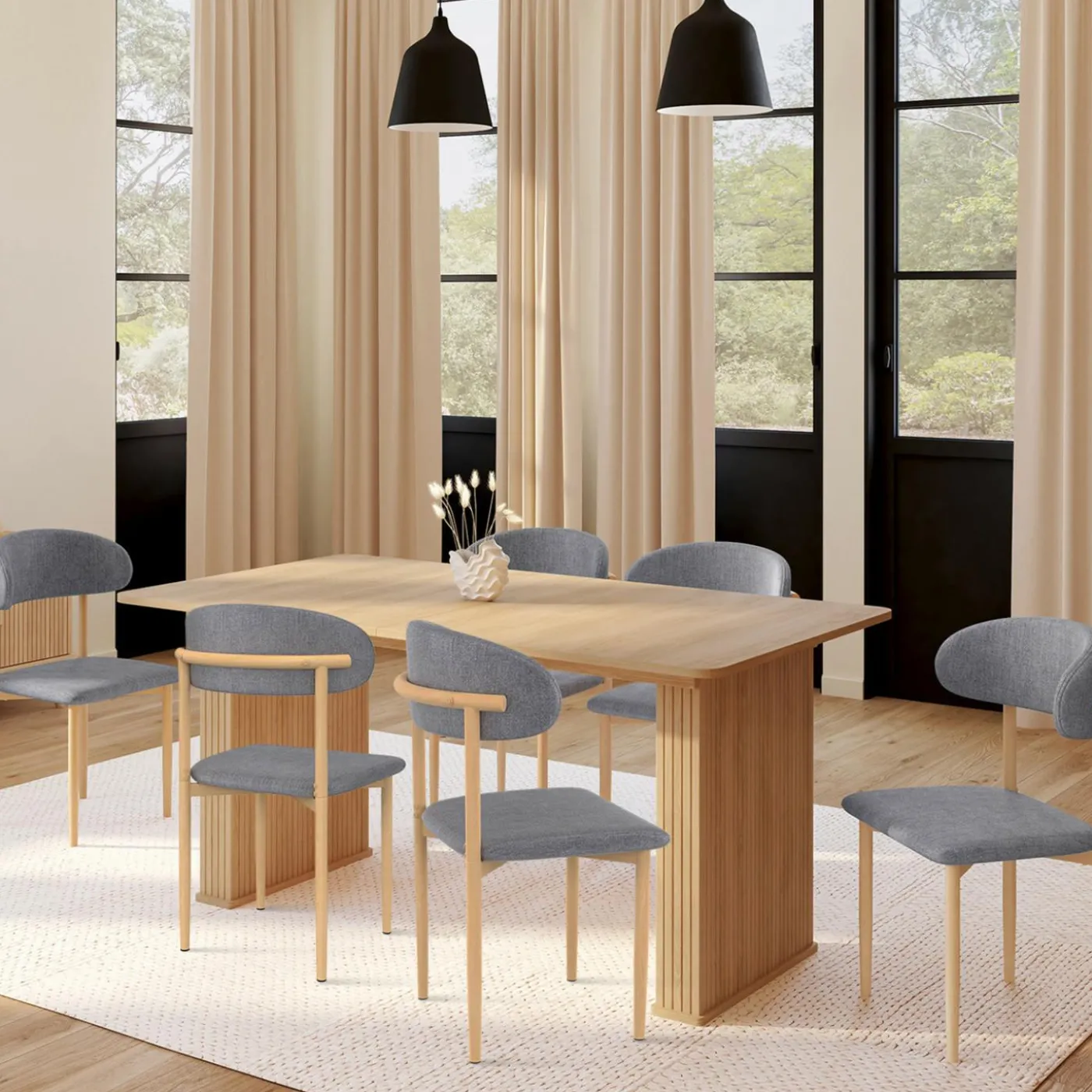 6 chaises scandinaves en tissu gris clair effet chiné