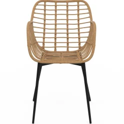 2 fauteuils de table effet rotin et pied métal noir