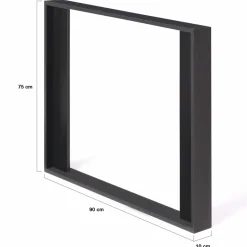 2 pieds de table carrés noir 75 cm