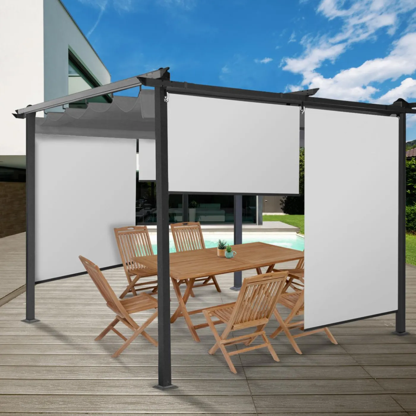 2 stores enrouleurs blancs 225 cm pour pergola