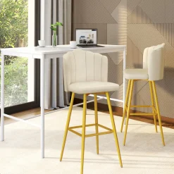 2 tabourets coquillages en velours crème
