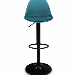 2 tabourets de bar design bleu canard et pied noir