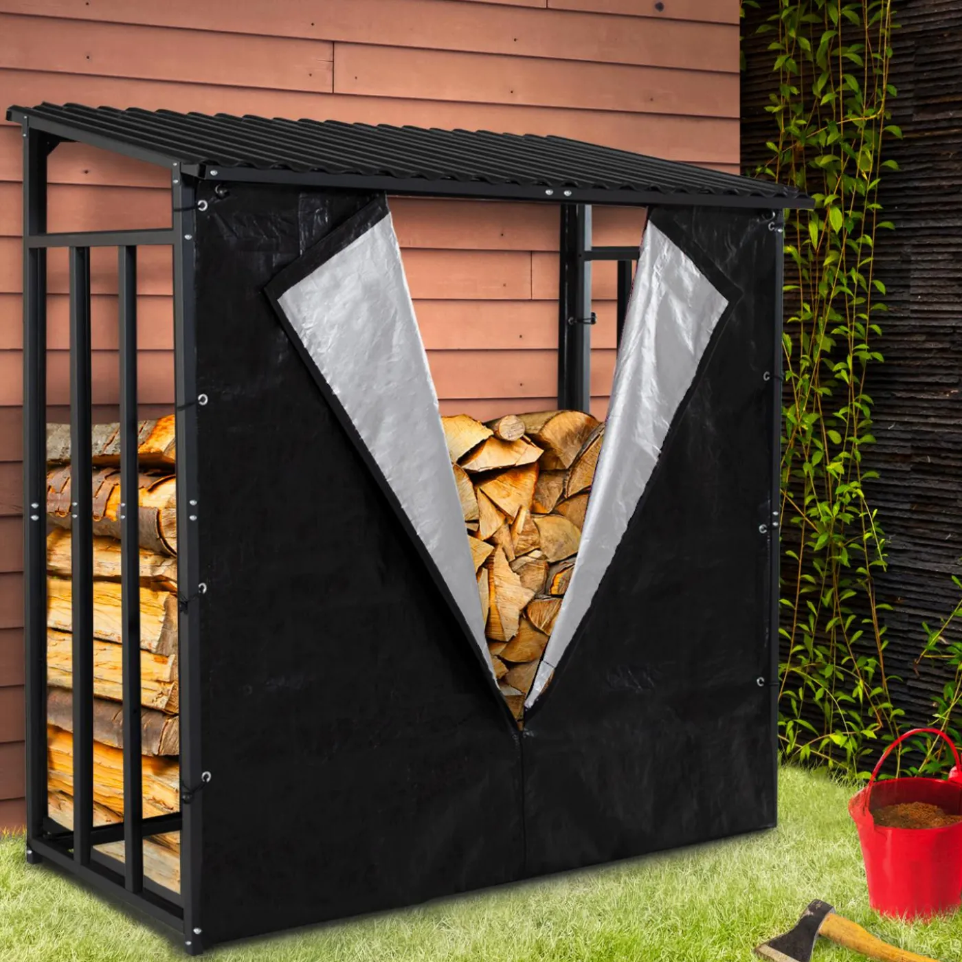 Abri bûches extérieur avec housse de protection