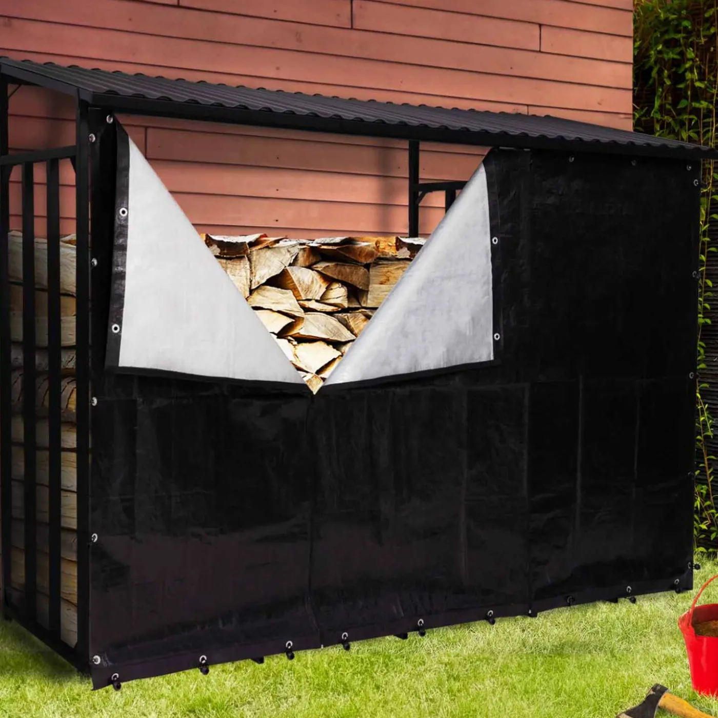 Abri bois de chauffage en acier galvanisé avec housse de protection