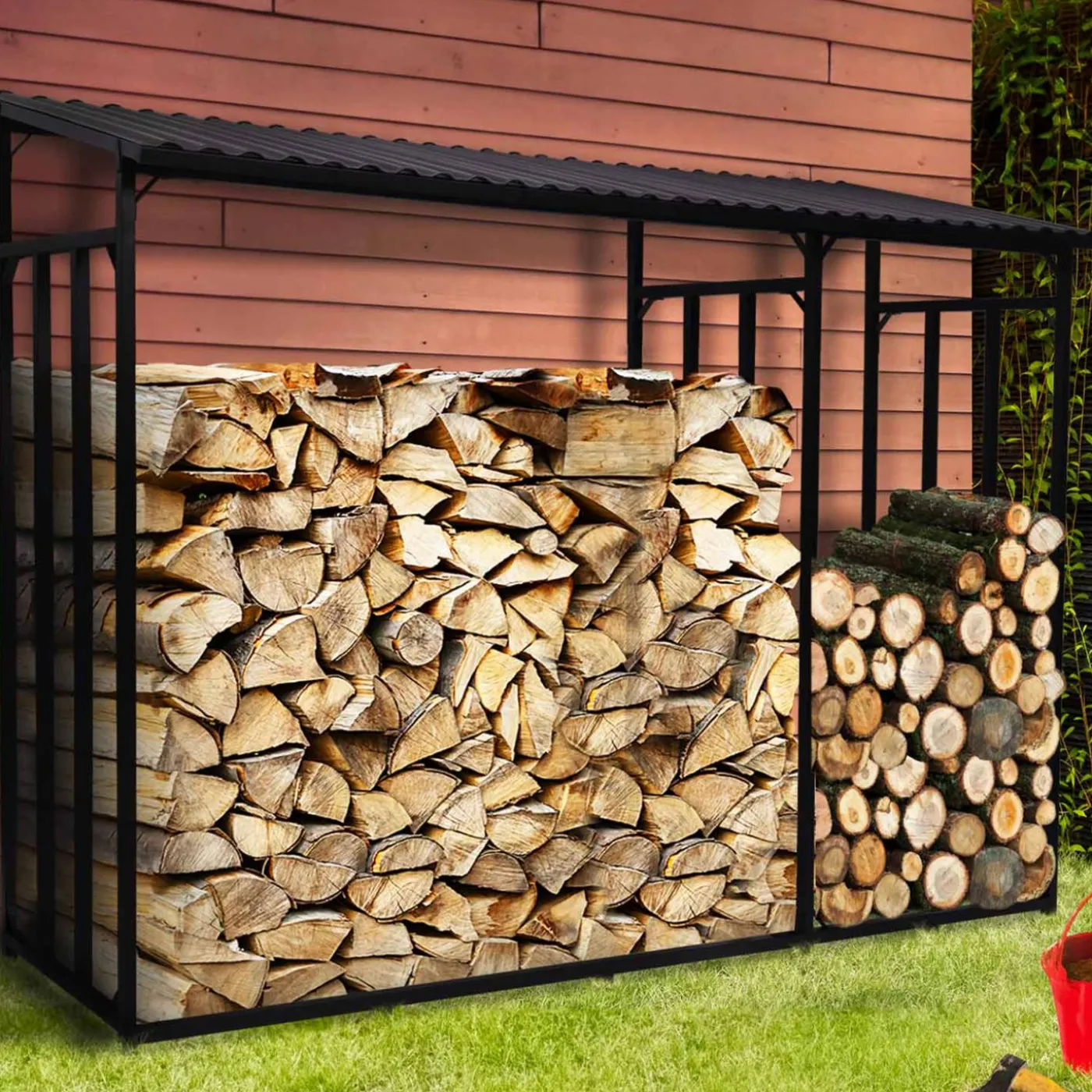 Abri bois de chauffage en acier galvanisé avec housse de protection