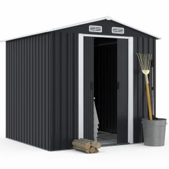Abri de jardin gris en acier galvanisé
