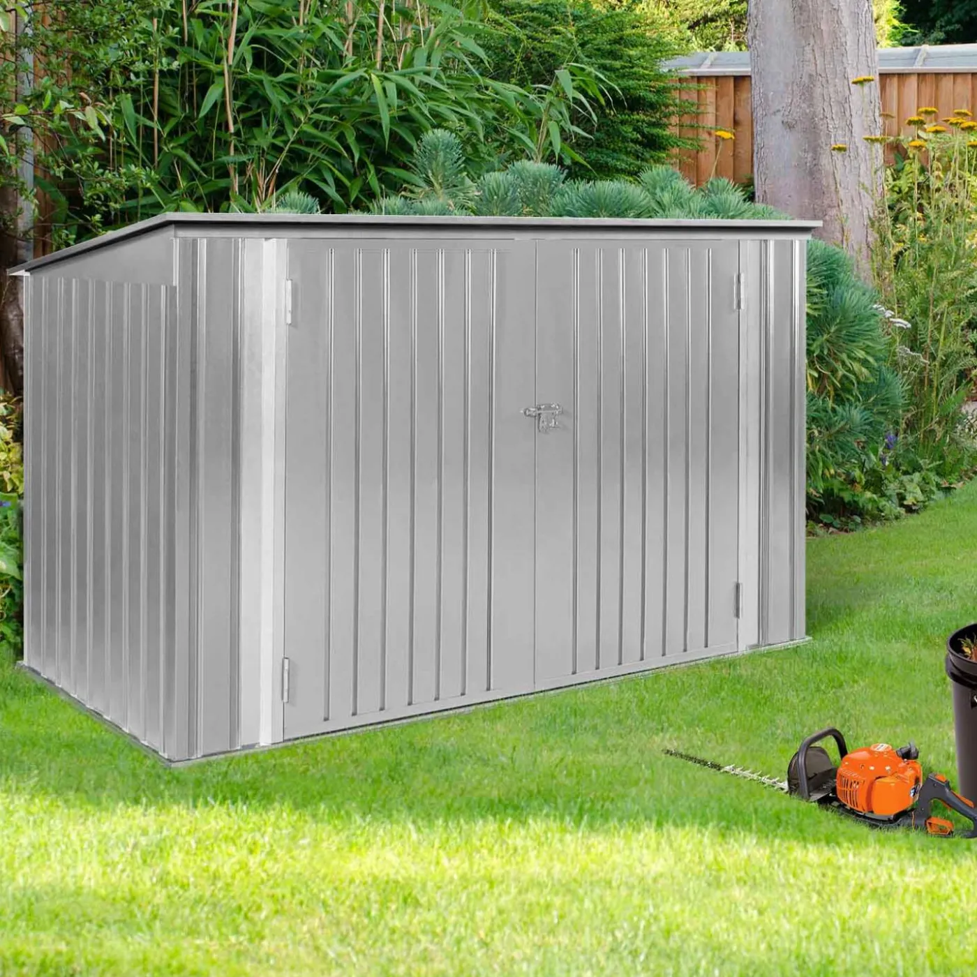 Abri de jardin multi-rangements en métal gris clair