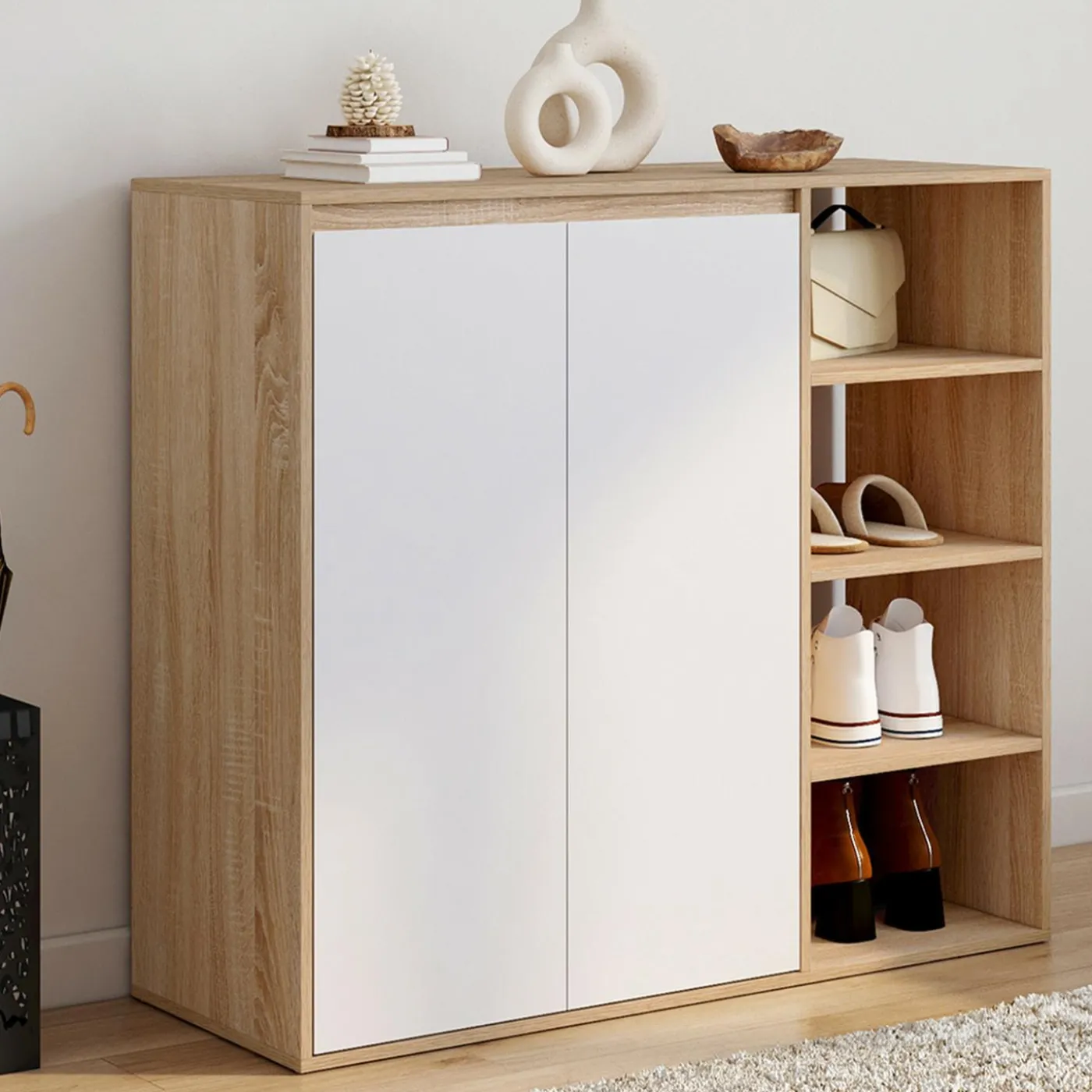 Armoire à chaussures 12 paires 2 portes et 4 étagères
