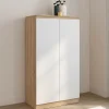 Armoire à chaussures 18 paires 2 portes blanc et effet bois