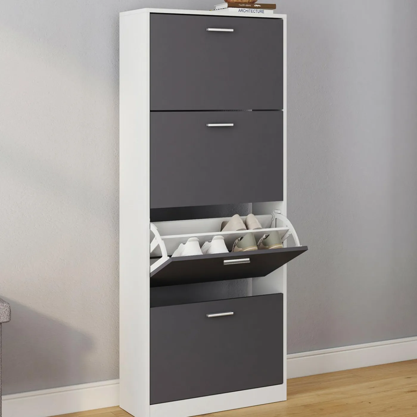 Armoire à chaussures 4 portes grises
