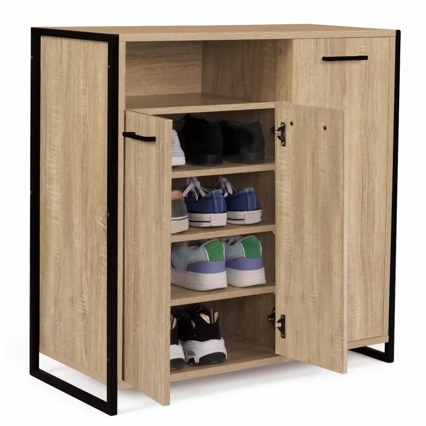 Armoire à chaussures avec portes et une niche bois et métal