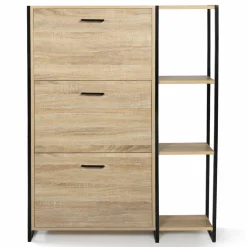 Armoire à chaussures bois imitation hêtre et métal noir
