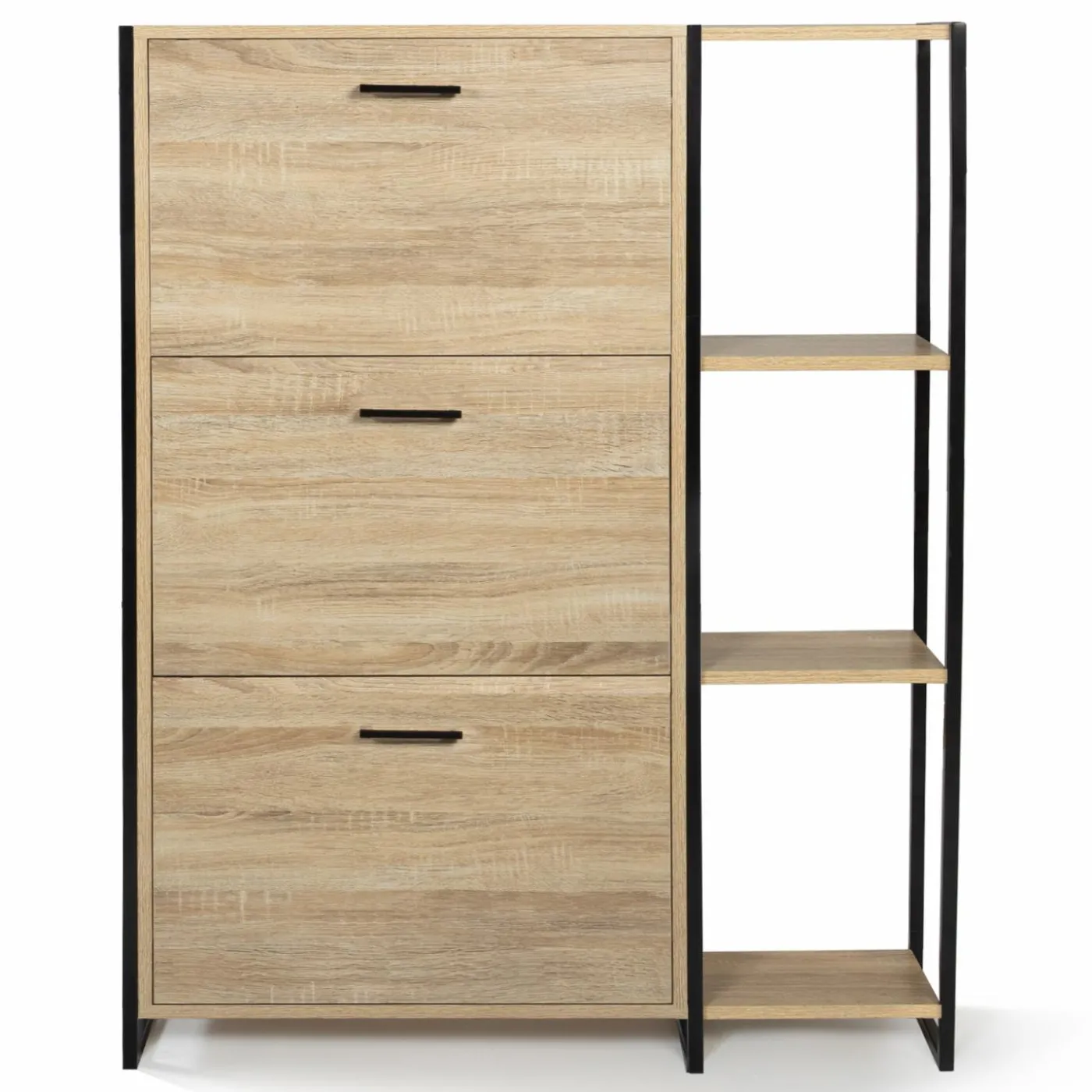 Armoire à chaussures bois imitation hêtre et métal noir