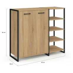 Armoire à chaussures design industriel 12 paires 2 portes et 4 étagères