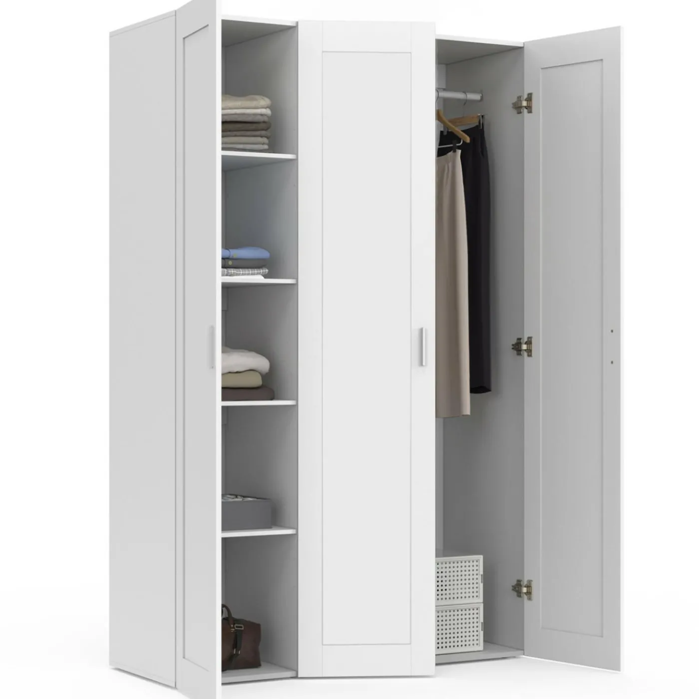 Armoire 3 portes blanche penderie et rangement 120 cm
