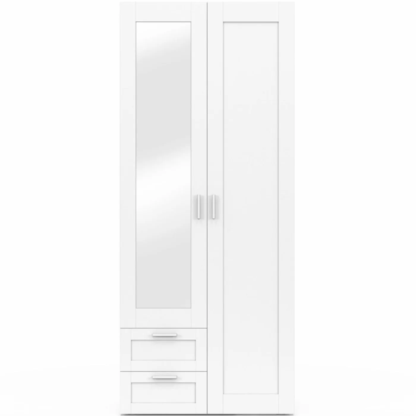 Armoire 2 portes blanche penderie avec miroir et 2 tiroirs 80 cm
