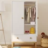 Armoire 2 portes et tiroir blanc et bois pour enfant
