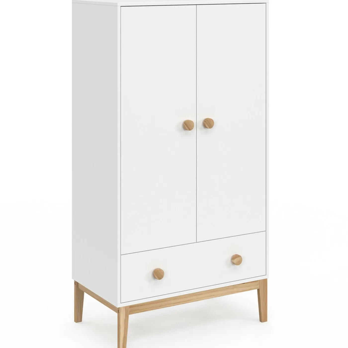 Armoire 2 portes et tiroir blanc et bois pour enfant