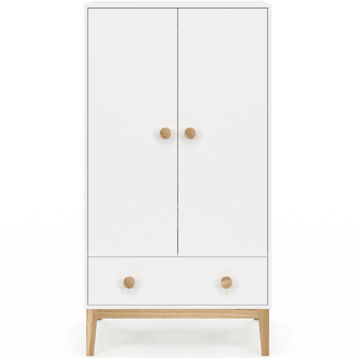 Armoire 2 portes et tiroir blanc et bois pour enfant