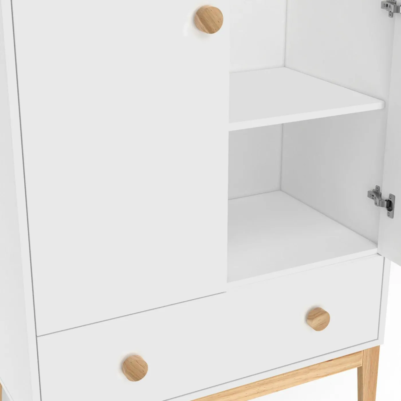 Armoire 2 portes et tiroir blanc et bois pour enfant