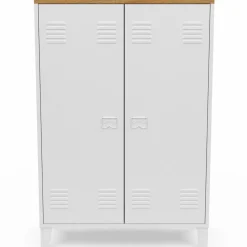 Armoire basse industrielle 2 portes métal noir et plateau bois