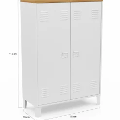 Armoire basse industrielle 2 portes métal noir et plateau bois