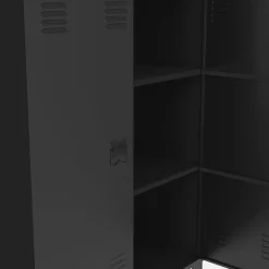 Armoire basse industrielle 2 portes métal noir et plateau bois