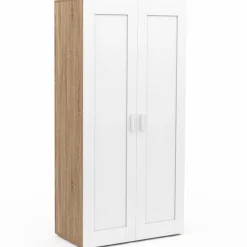 Armoire blanc et bois 2 portes et étagères