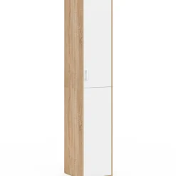 Armoire de bureau bois 180 cm multifonction 3 étagères 1 porte blanche