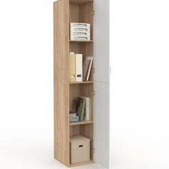 Armoire de bureau bois 180 cm multifonction 3 étagères 1 porte blanche
