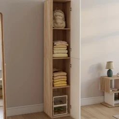 Armoire de bureau bois 180 cm multifonction 3 étagères 1 porte blanche