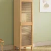 Armoire de rangement 1 porte 3 étagères bois et cannage