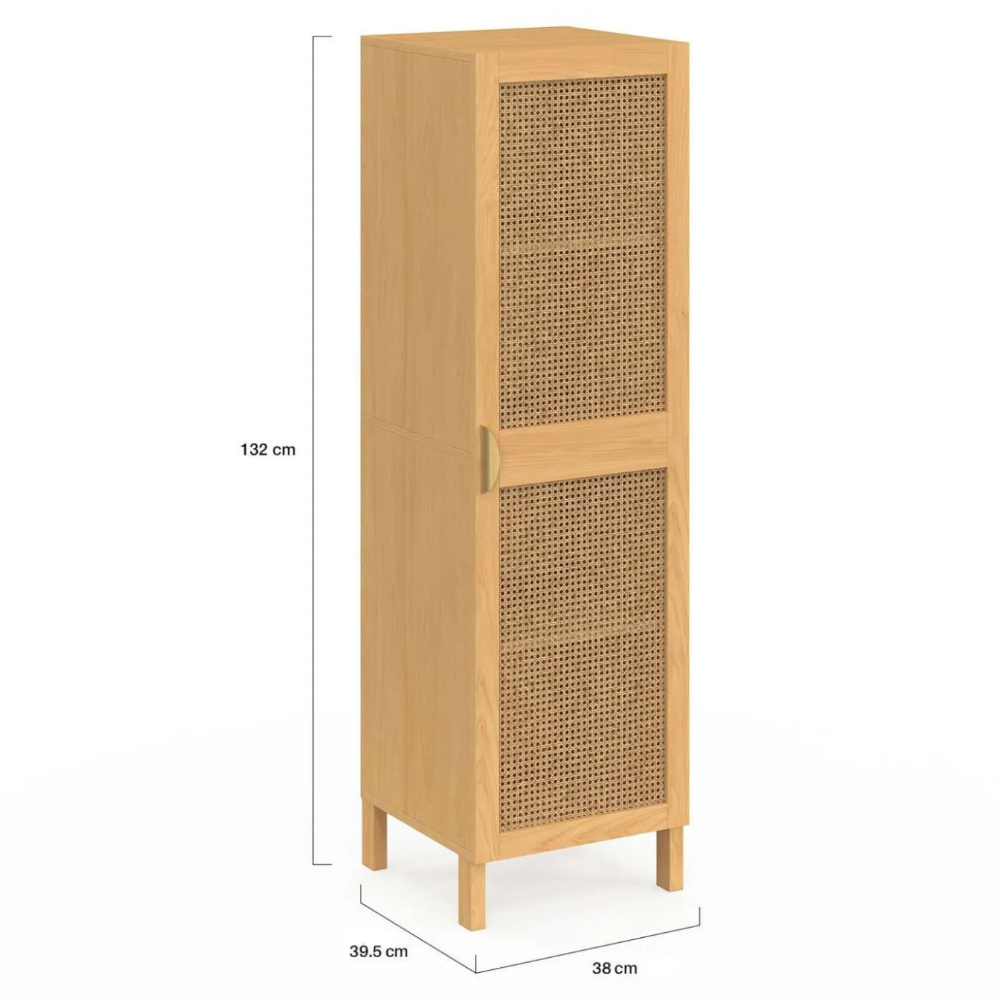 Armoire de rangement 1 porte 3 étagères bois et cannage