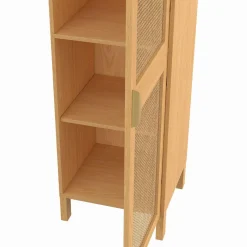 Armoire de rangement 1 porte 3 étagères bois et cannage