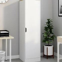 Armoire de rangement 1 porte avec étagères blanc et bois