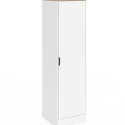 Armoire de rangement 1 porte avec étagères blanc et bois