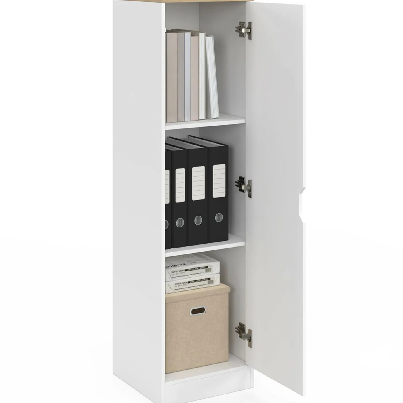 Armoire de rangement 1 porte avec étagères blanc et bois
